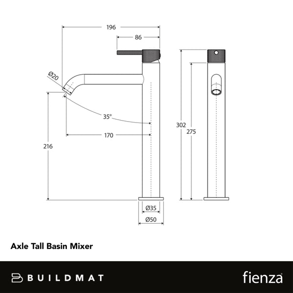 Fienza Axle Tall Basin Mixer Urban Brass