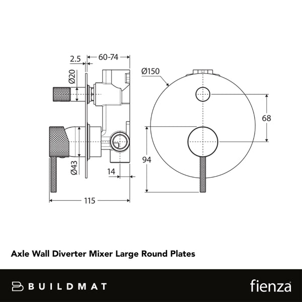 Fienza Axle Wall Diverter Mixer Large Round Plate Matte Black