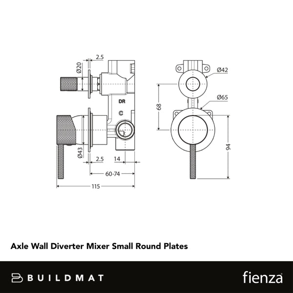 Fienza Axle Wall Diverter Mixer Small Round Plates Matte Black