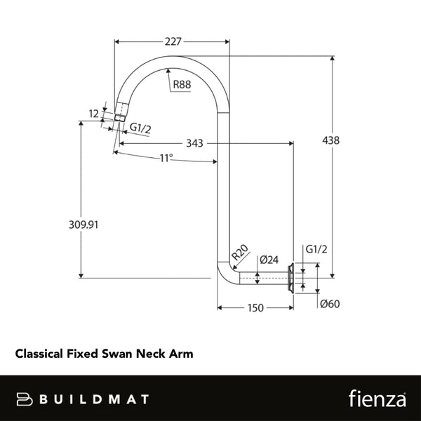 Fienza Classical Fixed Swan Neck Arm Urban Brass