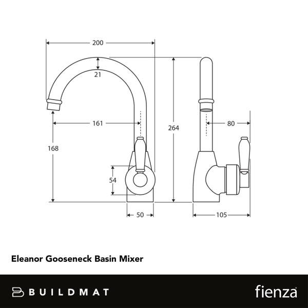 Fienza Eleanor Gooseneck Basin Mixer Brushed Nickel with Ceramic Handle