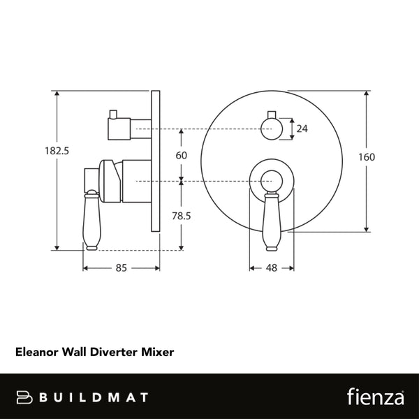 Fienza Eleanor Wall Diverter Mixer Brushed Nickel with Ceramic Handle