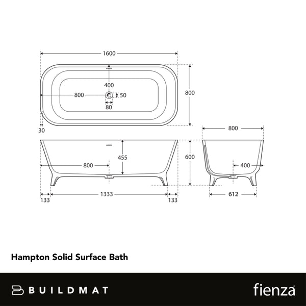 Fienza Hampton Solid Surface Bath Matte White