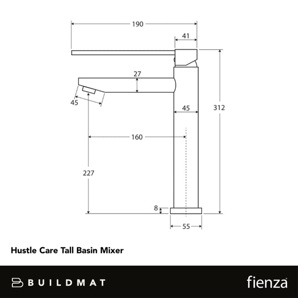 Fienza Hustle Care Tall Basin Mixer Matte Black