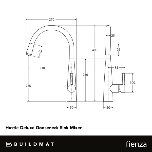 Fienza Hustle Deluxe Gooseneck Pull Out Kitchen Mixer Matte Black