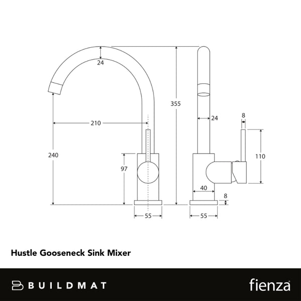 Fienza Hustle Gooseneck Sink Mixer Matte Black
