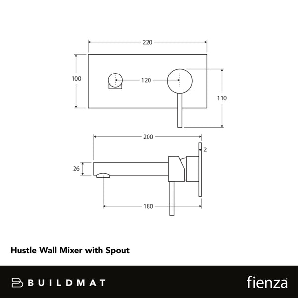 Fienza Hustle Wall Mixer With Spout Matte Black