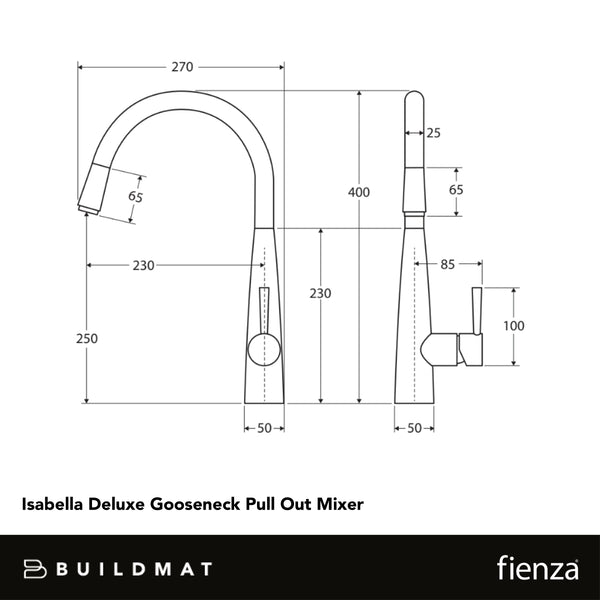 Fienza Isabella Deluxe Gooseneck Pull Out Kitchen Mixer Brushed Nickel