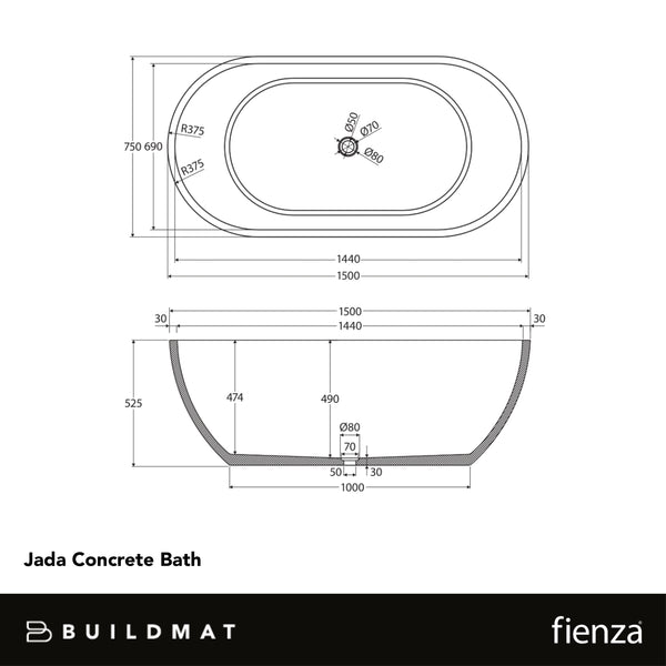 Fienza Jada Concrete Bath Warm Grey