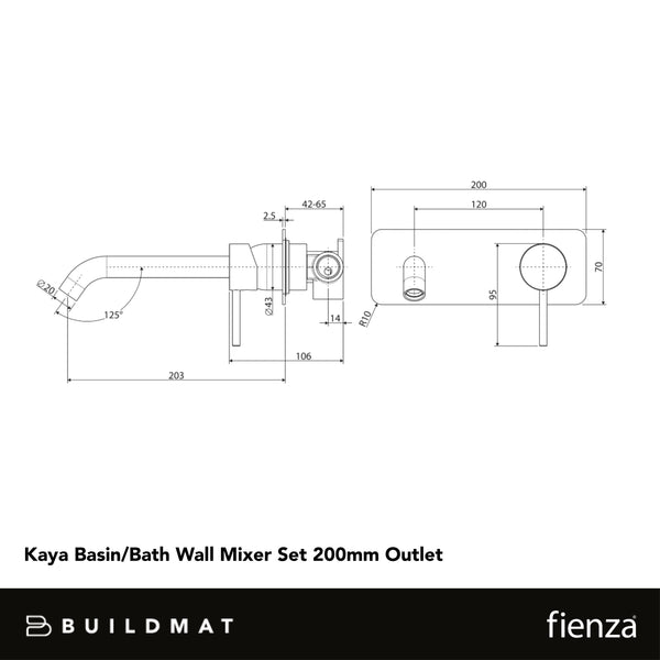 Fienza Kaya Basin Wall Mixer Set Rectangular Plate 200mm Outlet Chrome