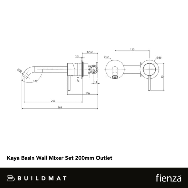 Fienza Kaya Basin Wall Mixer Set Round Plates 200mm Outlet Brushed Nickel
