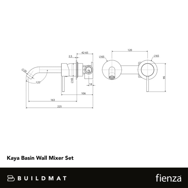Fienza Kaya Basin Wall Mixer Set Round Plates 160mm Outlet Brushed Nickel