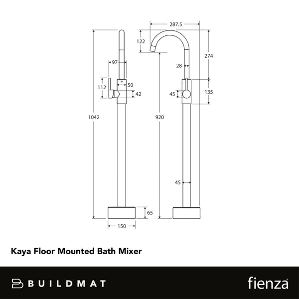 Fienza Kaya Floor Mounted Bath Mixer Matte Black