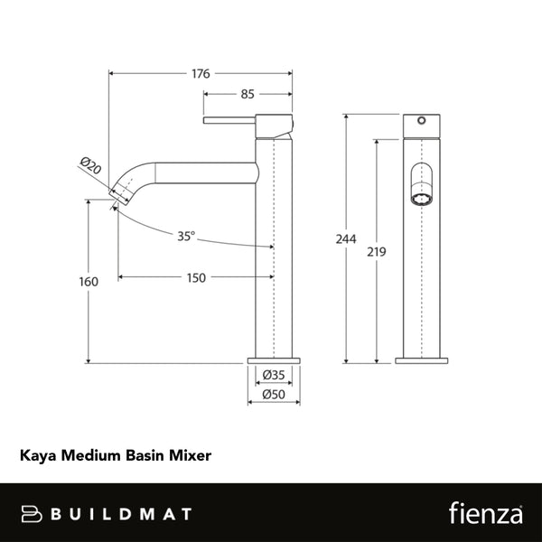 Fienza Kaya Medium Basin Mixer Matte Black