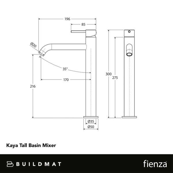 Fienza Kaya Tall Basin Mixer Matte Black