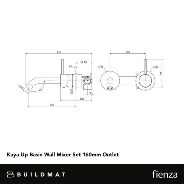 Fienza Kaya Up Basin Wall Mixer Set Rectangular Plate 160mm Outlet Brushed Nickel