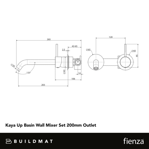 Fienza Kaya Up Basin Wall Mixer Set Round Plates 200mm Outlet Brushed Nickel