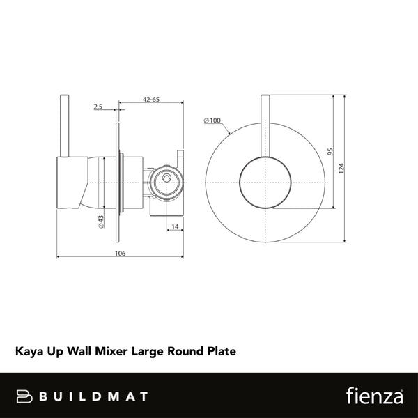 Fienza Kaya Up Wall Mixer Large Round Plate Chrome