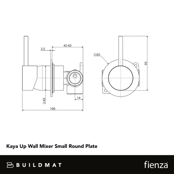 Fienza Kaya Up Wall Mixer Small Round Plate Matte Black