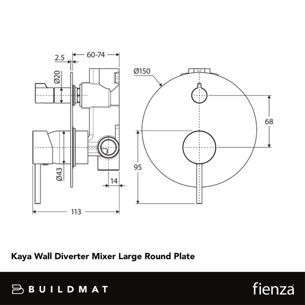 Fienza Kaya Wall Diverter Mixer Large Round Plate Brushed Copper