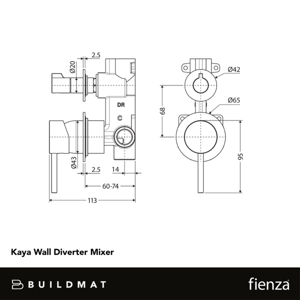 Fienza Kaya Wall Diverter Mixer Small Round Plates Gun Metal