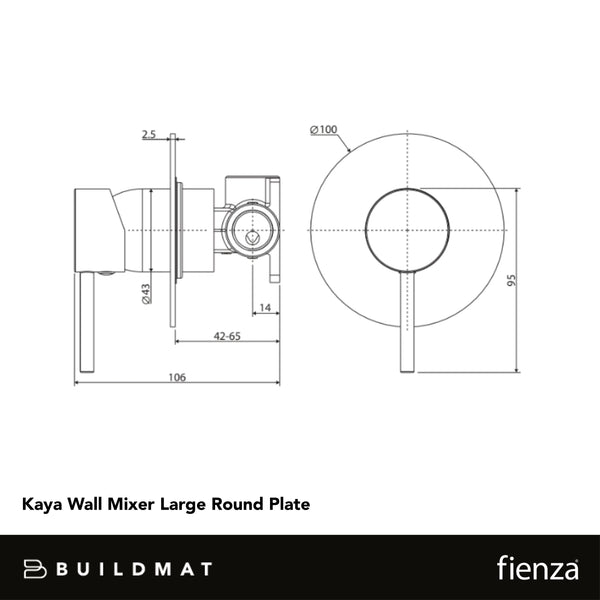 Fienza Kaya Wall Mixer Large Round Plate Matte Black