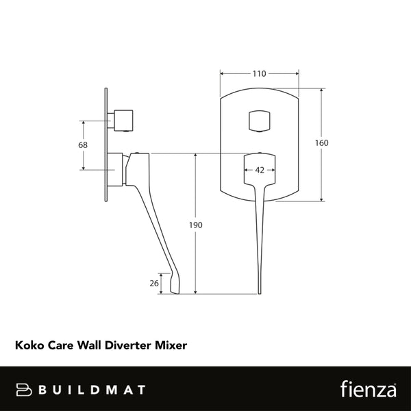 Fienza Koko Care Wall Diverter Mixer Matte Black