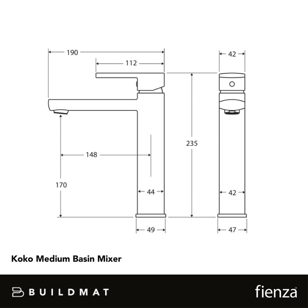 Fienza Koko Medium Basin Mixer Matte Black