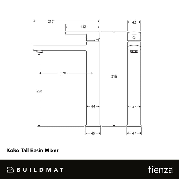 Fienza Koko Tall Basin Mixer Matte Black