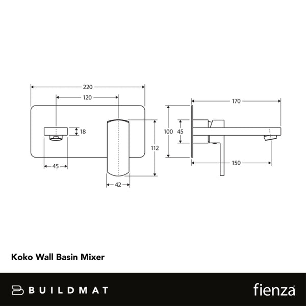 Fienza Koko Basin Wall Mixer Set Matte Black