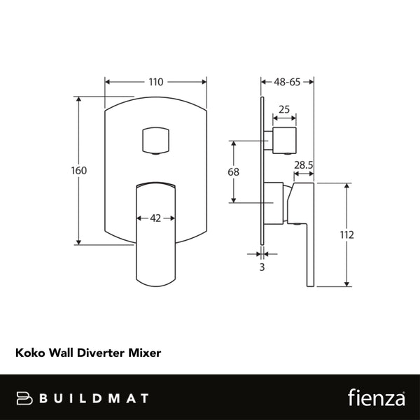 Fienza Koko Wall Diverter Mixer Matte Black