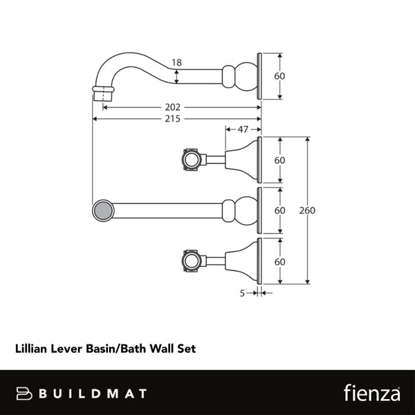 Fienza Lillian Lever Basin/Bath Wall Set Chrome with Ceramic White Handle
