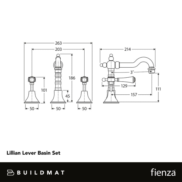 Fienza Lillian Lever Basin Set Chrome with Ceramic White Handle