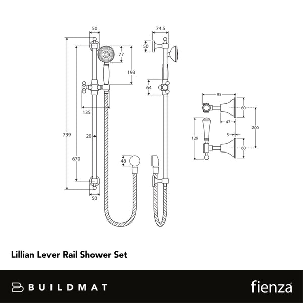 Fienza Lillian Lever Rail Shower Set Chrome