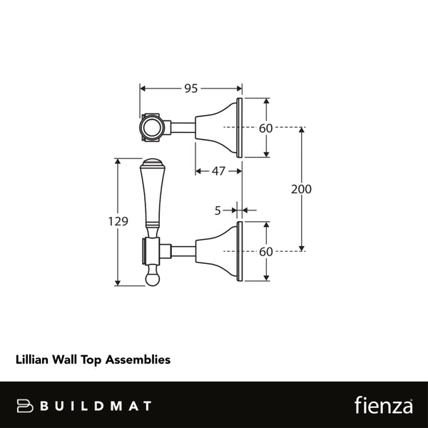 Fienza Lillian Lever Wall Top Assemblies Chrome with Ceramic White Handle