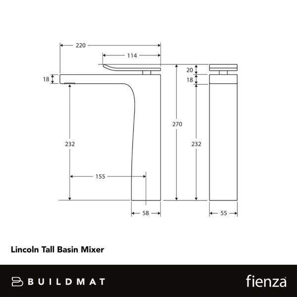 Fienza Lincoln Tall Basin Mixer Mixed Finish Chrome with Black Handle