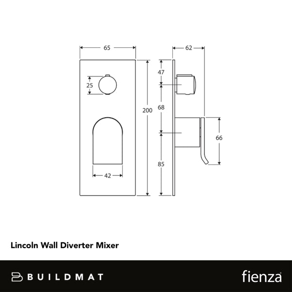 Fienza Lincoln Wall Diverter Mixer Mixed Finish Chrome with Black Handle
