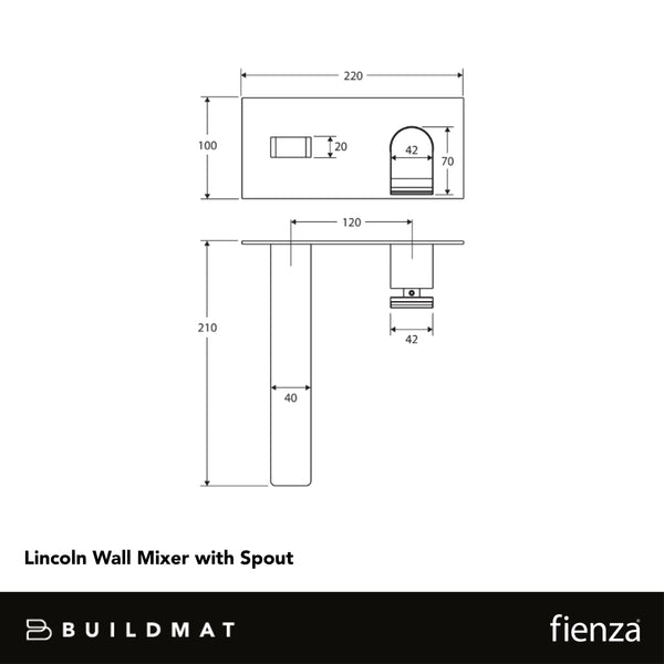Fienza Lincoln Wall Mixer Spout Mixed Finish Chrome with Black Handle