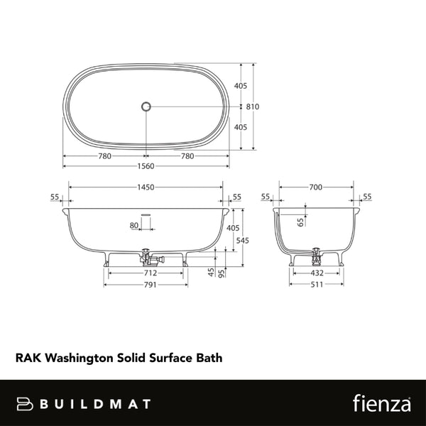 Fienza RAK Washington Solid Surface Bath Matte White
