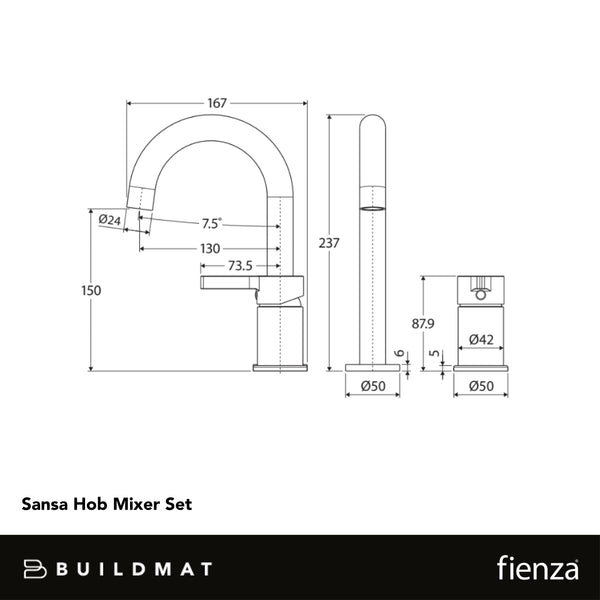 Fienza Sansa Hob Mixer Set Matte Black