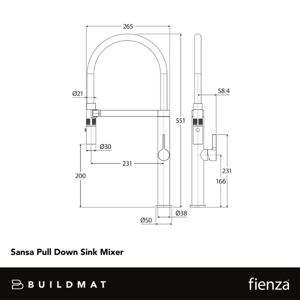 Fienza Sansa Pull Down Sink Mixer Matte Black Lead Free