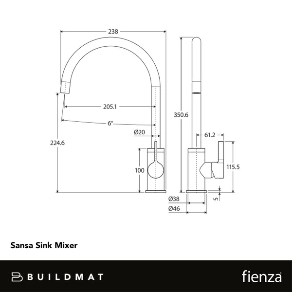 Fienza Sansa Sink Mixer Gunmetal