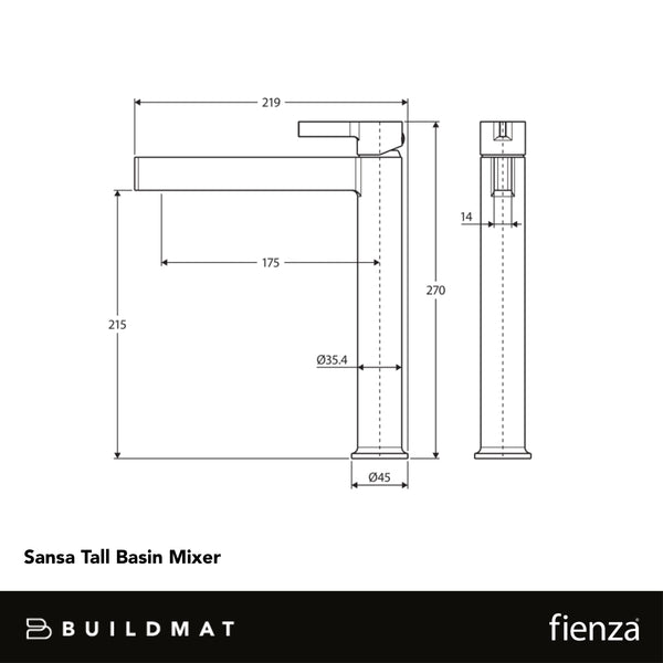 Fienza Sansa Tall Basin Mixer Matte Black