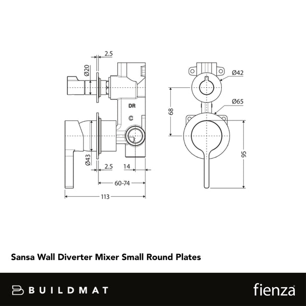 Fienza Sansa Wall Diverter Mixer Small Round Plates Gunmetal