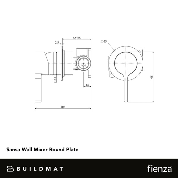 Fienza Sansa Wall Mixer Small Round Plate Brushed Nickel