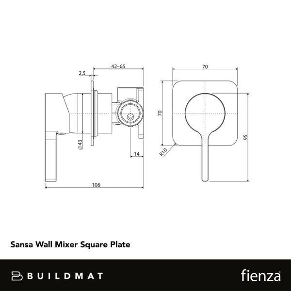 Fienza Sansa Wall Mixer Square Plate Gunmetal