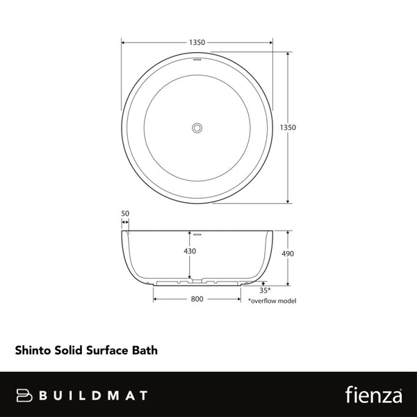 Fienza Shinto Solid Surface Bath Matte White