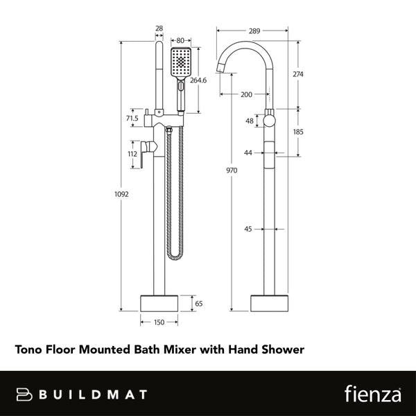 Fienza Tono Floor Mounted Bath Mixer With Hand Shower Gun Metal