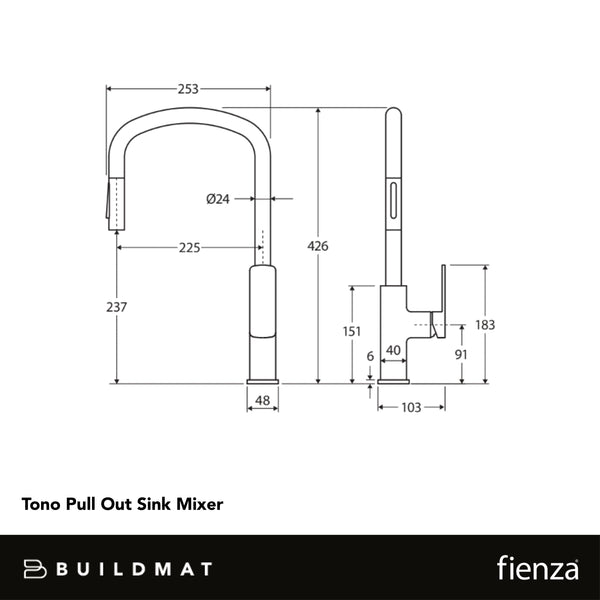 Fienza Tono Pull Out Sink Mixer Matte Black