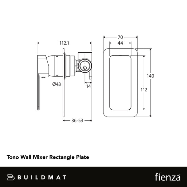Fienza Tono Wall Mixer Rectangular Plate Urban Brass